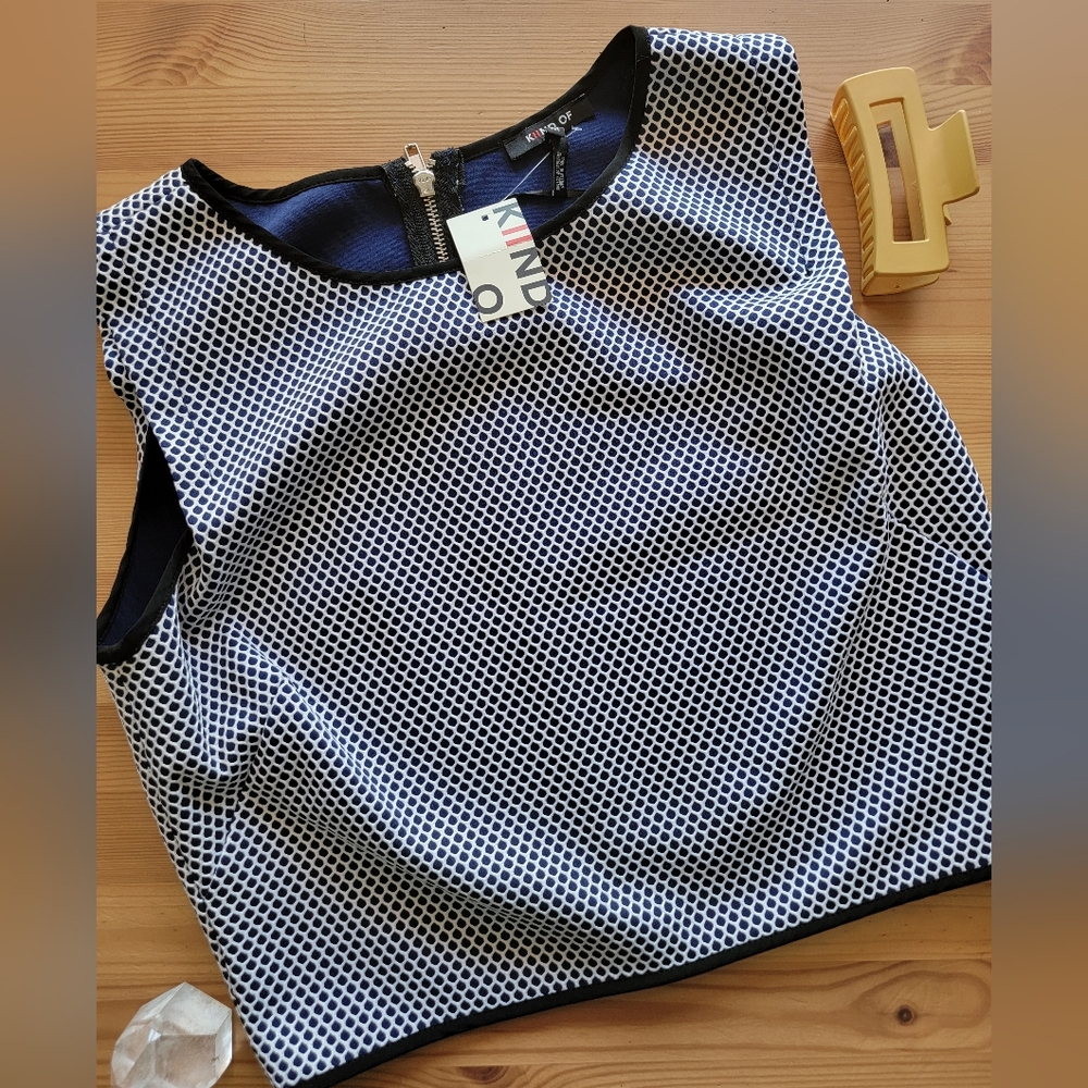 KIIND OF Midnight Blue & White Sleeveless Cop Top ~ Medium ~ NWT
